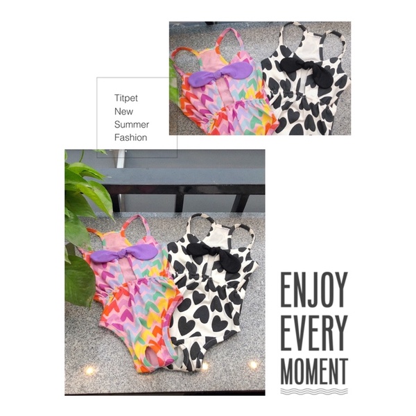 Bikini phối nơ ngực hoạ tiết trái tim/Bikini cao cấp cho chó mèo