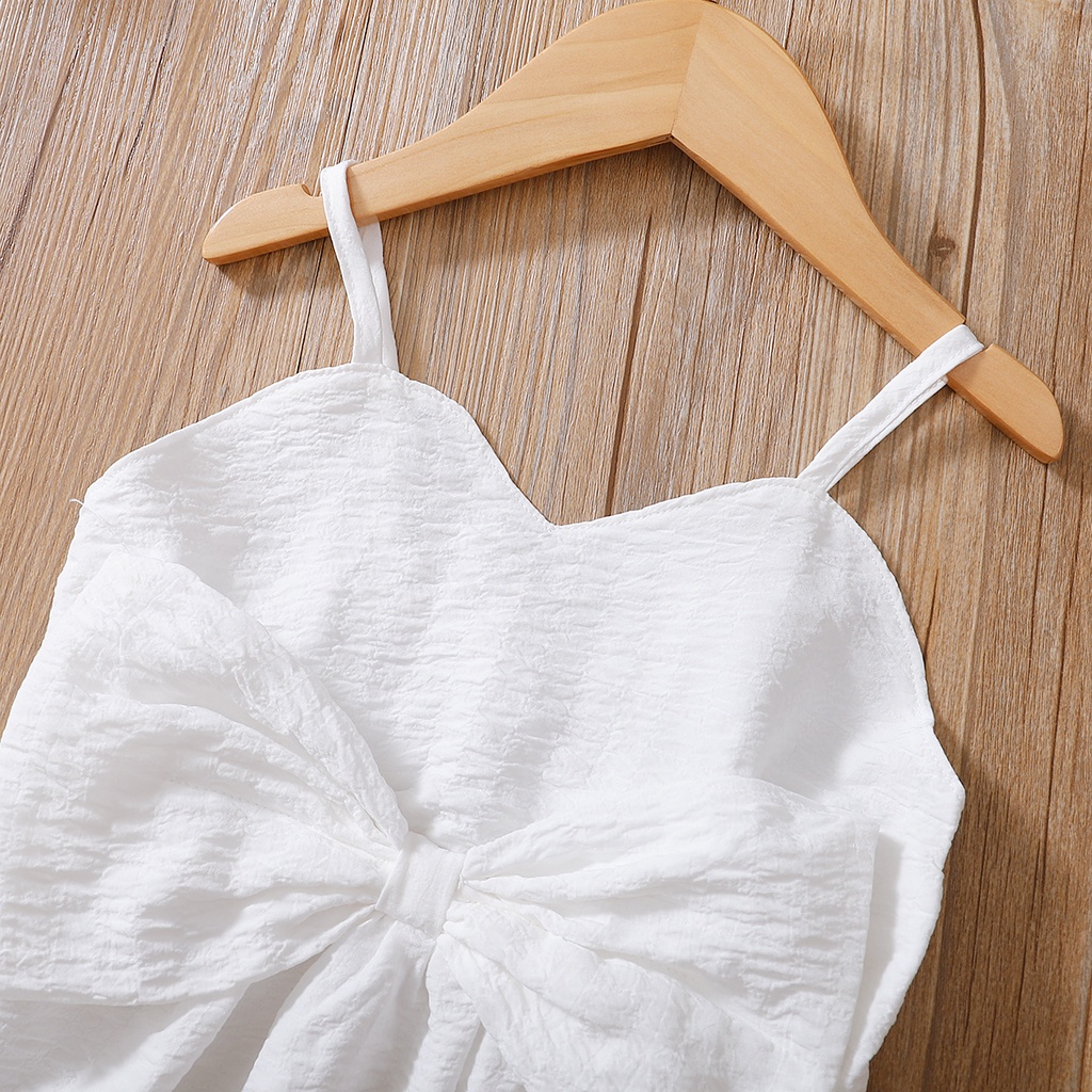 Đầm công chúa hai dây MIKRDOO thắt nơ màu trắng dễ thương thời trang mùa hè cho bé gái