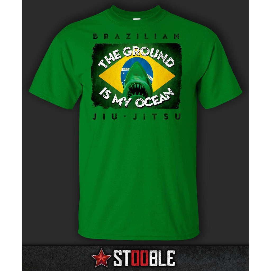 Áo Thun cotton Cổ Tròn In LOGO Shark Bjj Jiu Jitsu Màu Xanh Lá Cây Tùy Chỉnh Cho Nam XQ