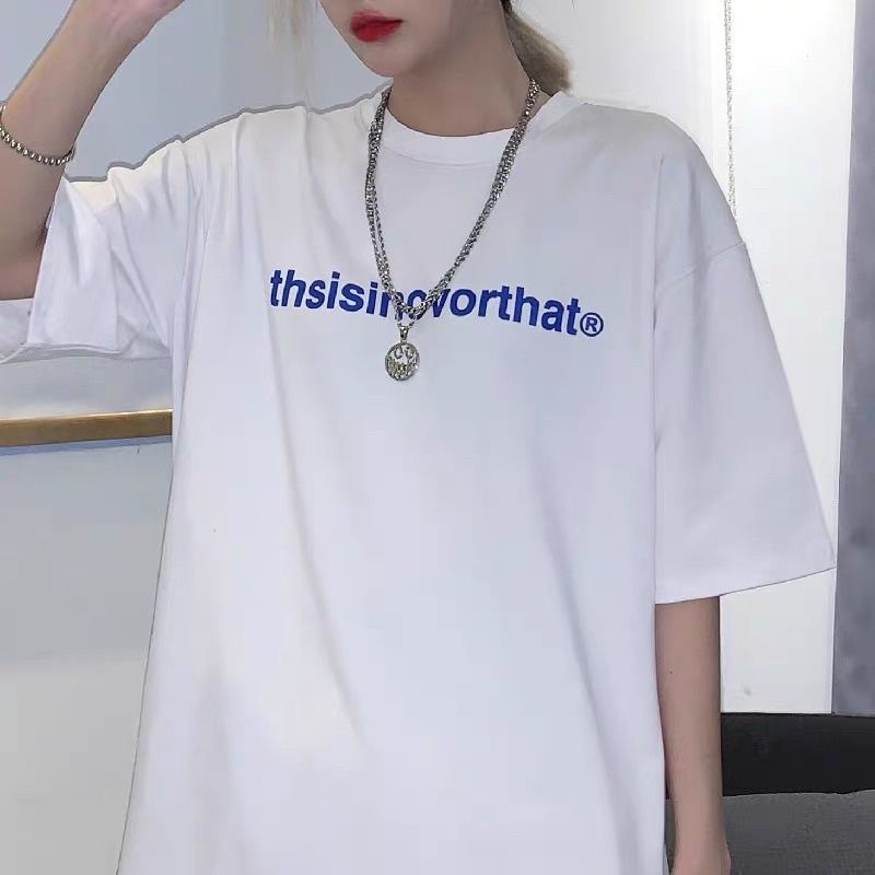 Áo Thun Cotton Tay Lỡ Form Rộng Unisex In Hình Chữ
