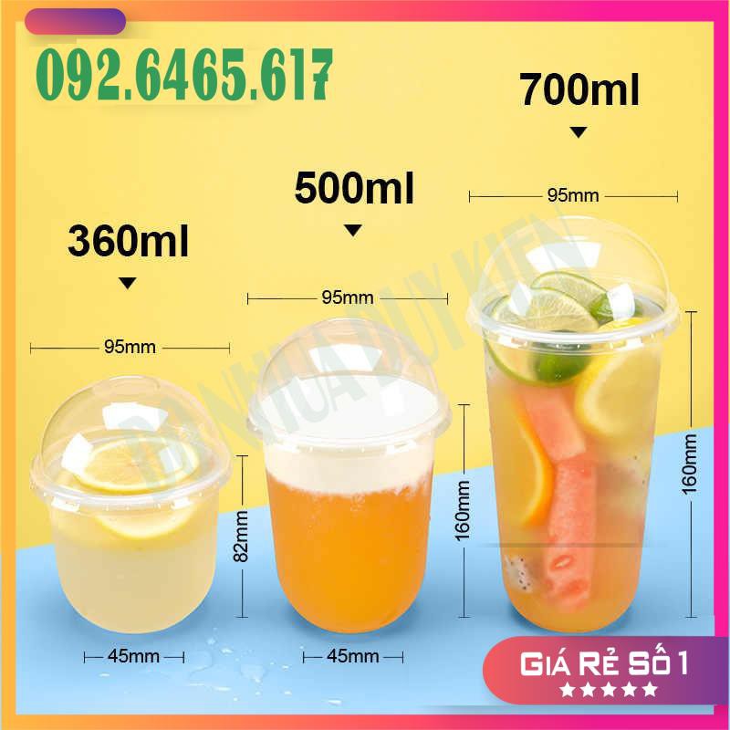 [NOWSHIP] 50 Cốc, Ly Nhựa Bầu 360ML Cốc Dùng 1 Lần Có Nắp Loại Đẹp  - Đựng Đồ Uống - Có Thể Dùng Được Màng Ép Ly
