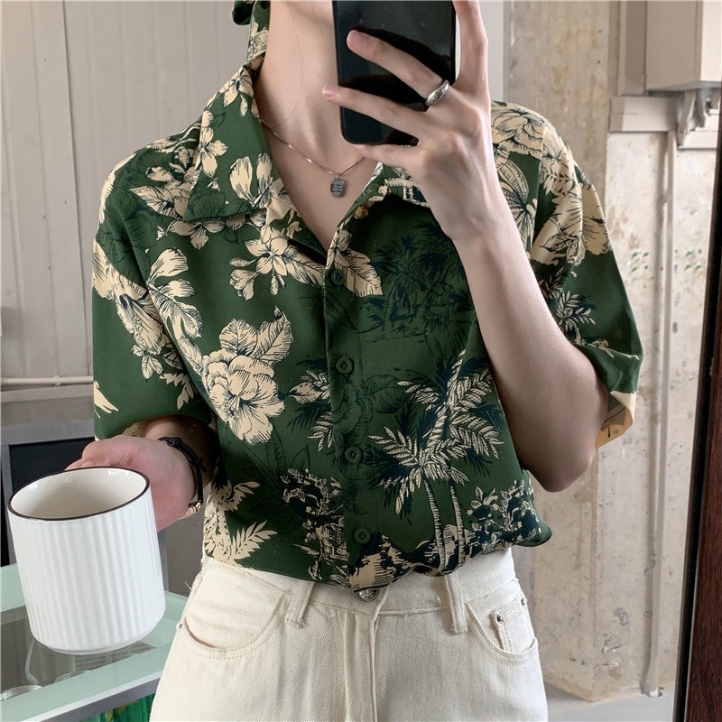 Áo Sơ Mi Voan Ngắn Tay Họa Tiết Hoa Thời Trang Retro Hàn Quốc