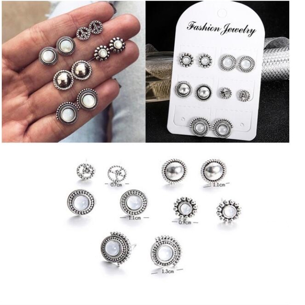 Bộ khuyên tai mặt tròn phong cách cổ điển nhiều kiểu tùy chọn