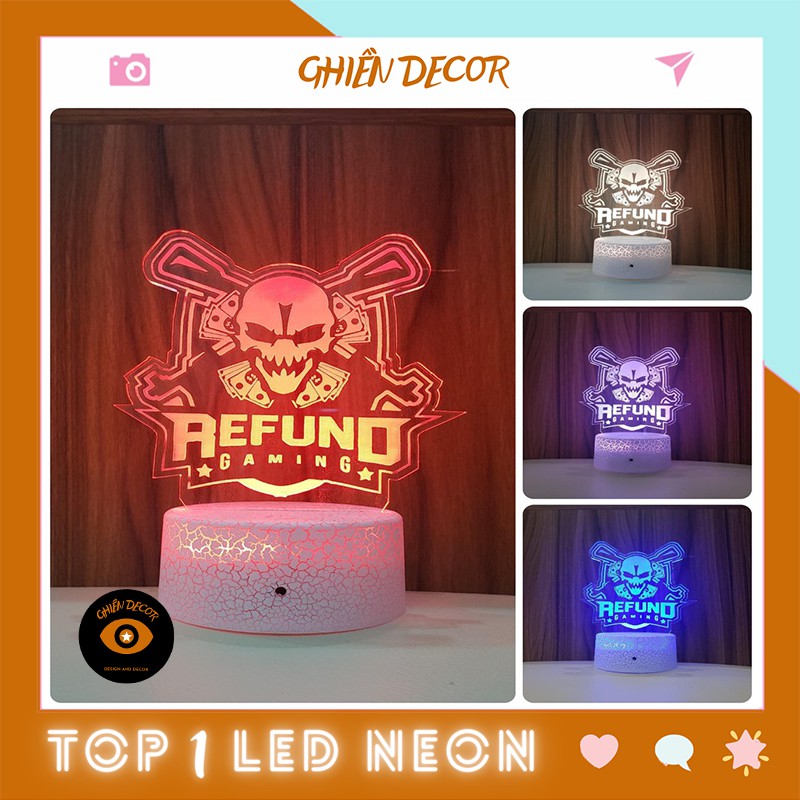 Đèn ngủ 3D led để bàn, trang trí cảm ứng 16 màu logo Refun gaming | Tặng kèm móc khóa 3D | Làm theo yêu cầu