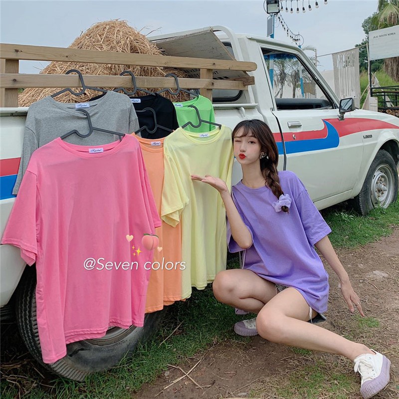 SUXI Áo Thun Nữ Ngắn Tay Cổ Tròn Thời Trang Hàn