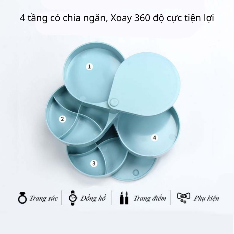 Hộp đựng trang sức mini để bàn cao cấp xoay 360 độ tiện lợi nhiều ngăn chứa đồng hồ, dây chuyền, phụ kiện nhỏ 3 màu