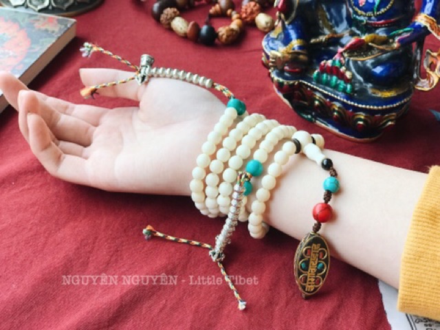 Chuỗi Hạt YAK TÂY TẠNG - 108 Hạt mix charm Chuông chày Kim cang túc số & charm khắc chú Om Mani Bình An
