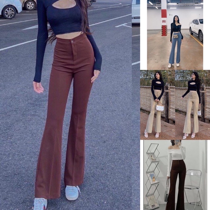 Quần tây nữ lưng cao 1 cúc, ống loe siêu dài 98cm chất tuyết mưa Vitex cao cấp may kỹ 4 màu siêu xinh