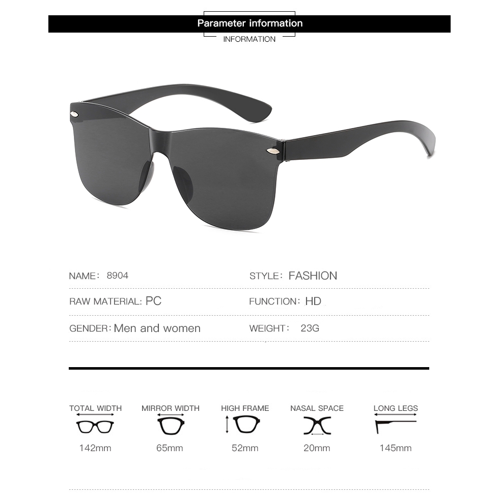Frameless Jelly Transparent Fashion Lady Glasses Ocean Tablet Men's and Women's Sunglasses