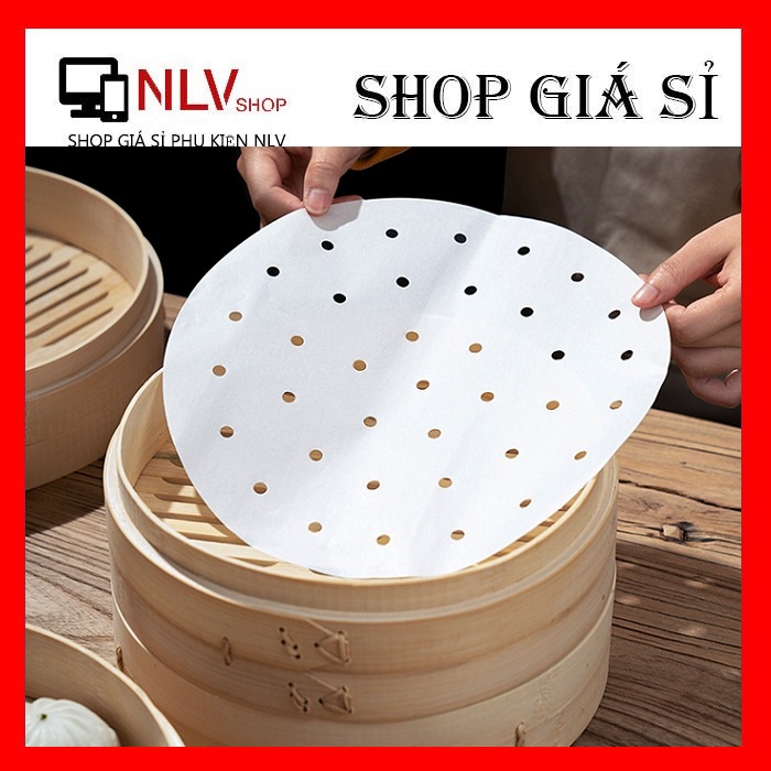 Set 100 tờ Giấy Nến Tròn Đục Lỗ Dùng Lót Xửng Hấp Và Nồi Chiên Không Dầu