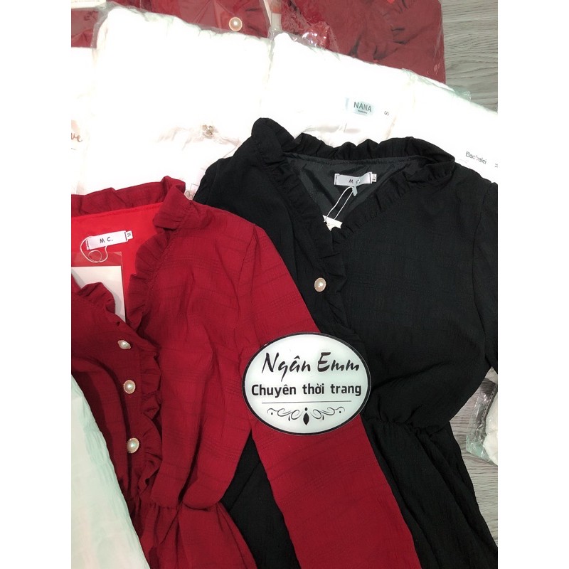 Váy khuy 3 cúc cổ bèo dáng xoè hàng quảng châu loại 1 -2Lớp /Có sẵn | BigBuy360 - bigbuy360.vn