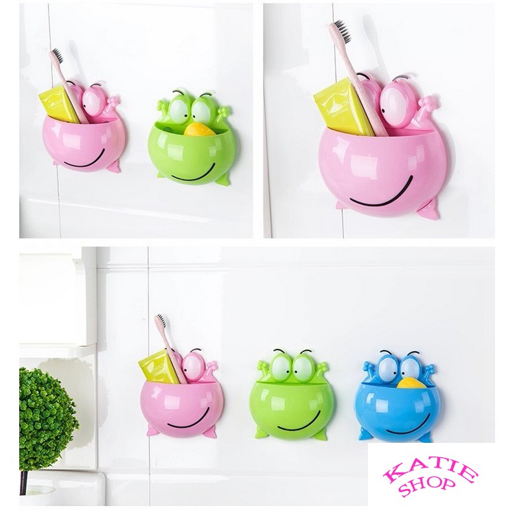 Combo 2 Hộp đựng, kệ treo bàn chải ếch con siêu cute, hít chân không tiện dụng, bàn chải đánh răng GD42-HBCEch-2