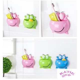 Combo 2 Hộp đựng, kệ treo bàn chải ếch con siêu cute, hít chân không tiện dụng, bàn chải đánh răng GD42-HBCEch-2