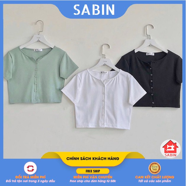 [BÁN SỈ] Áo croptop cổ tròn 6 cúc dọc chất cotton dày dặn co giãn 4 chiều SABI SHOP FREE SIZE DƯỚI 60KG