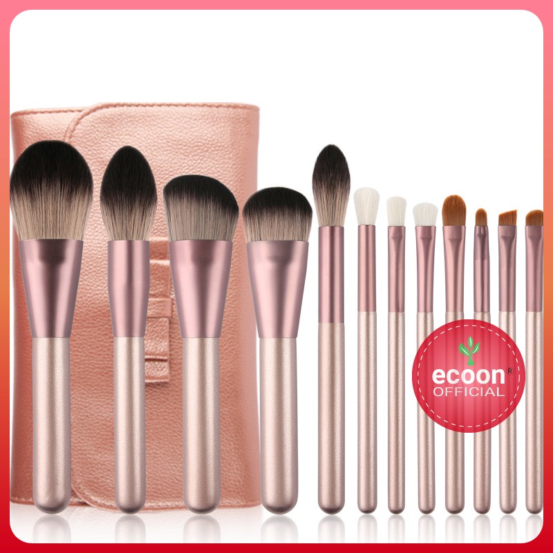 Bộ 12 cọ trang điểm cao cấp màu tím kèm bao da PU