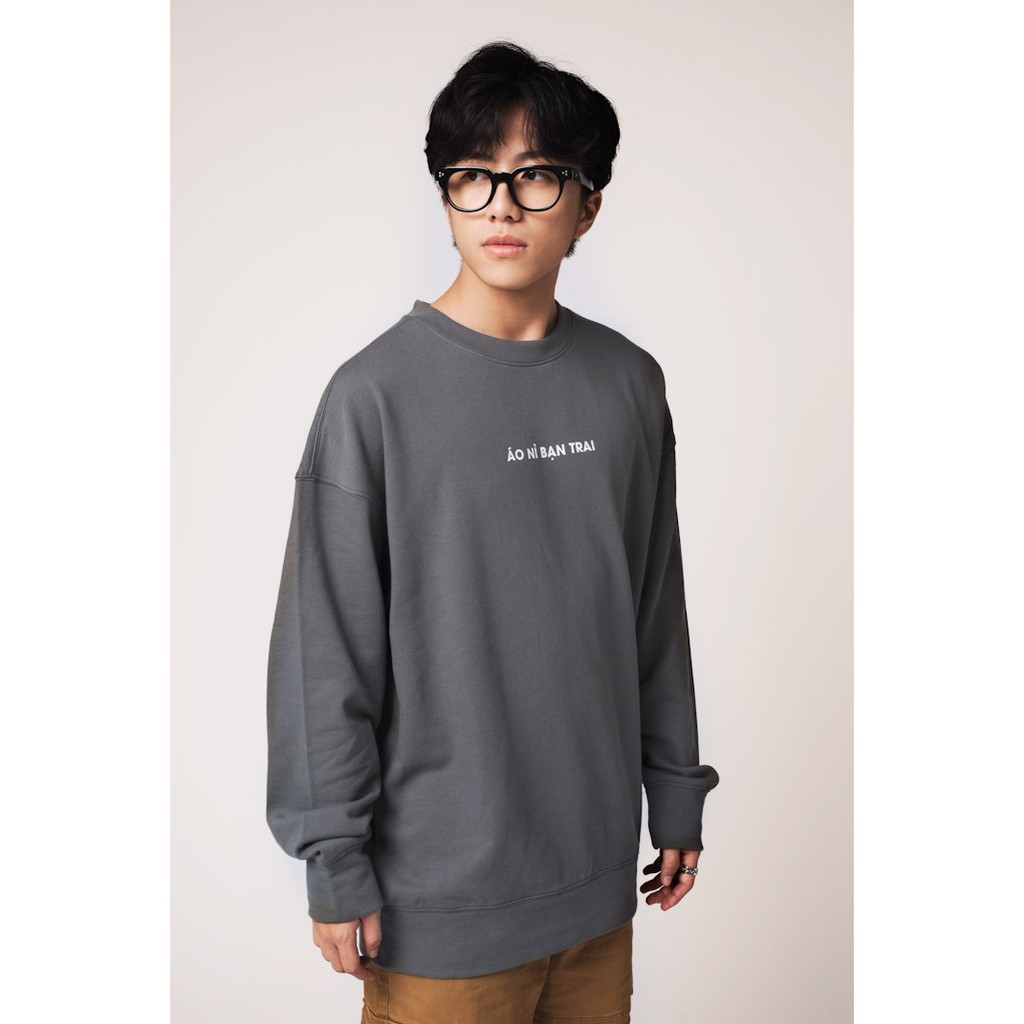 Áo Sweatshirt Nỉ Không Mũ Nam Nữ Unisex BOO Dáng Oversize Năng Động In Hình " Áo Nỉ Bạn Trai" Hài Hước