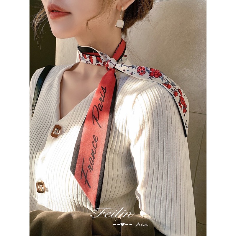 Retro Scarf Khăn Satin Hoạ Tiết Cổ Điển Vintage 90x5cm