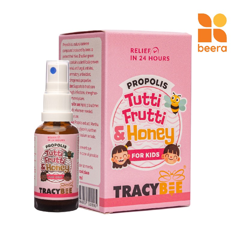 [Bé nào cũng thích] Keo Ong vị trái cây dạng xịt Tracybee Beera giảm ho, viêm họng (30ml)