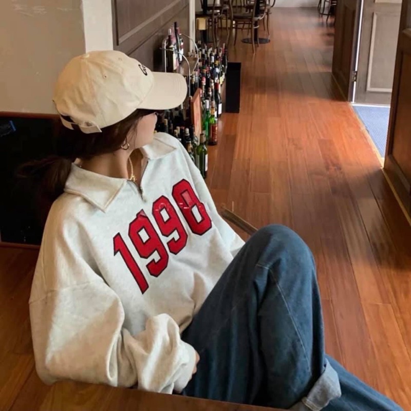 Áo Nỉ Cổ Khoá 1990 - Áo Nỉ Nữ Dáng Thụng Siêu Hot Trend | BigBuy360 - bigbuy360.vn