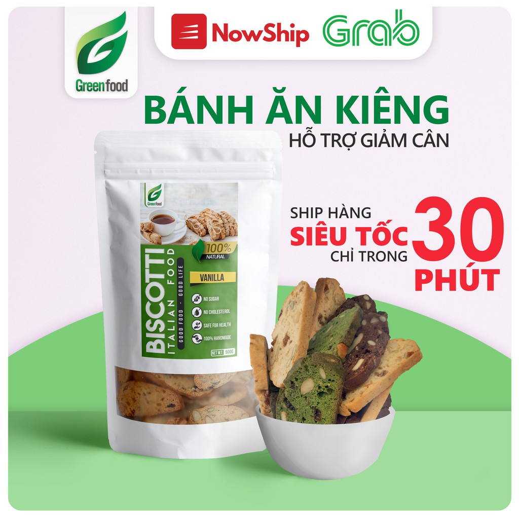 Bánh BISCOTTI 5 vị 250Gram Healthy GreenFood-Bánh Ăn Kiêng Giảm Cân Không Đường-Bánh Hạt Ngũ Cốc Giảm Cân