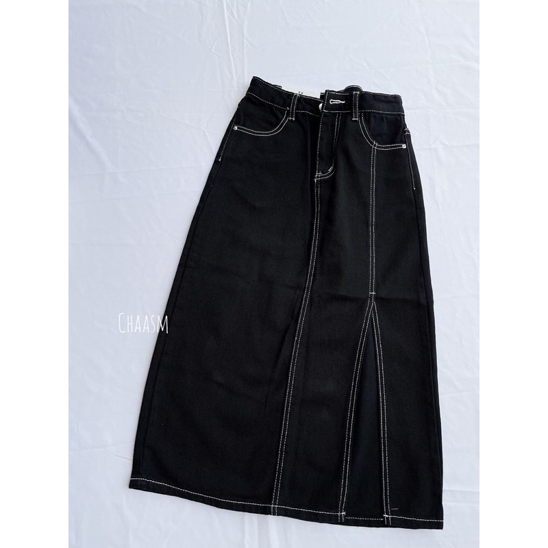 chân váy jean/ denim A-line xẻ tà SẴN