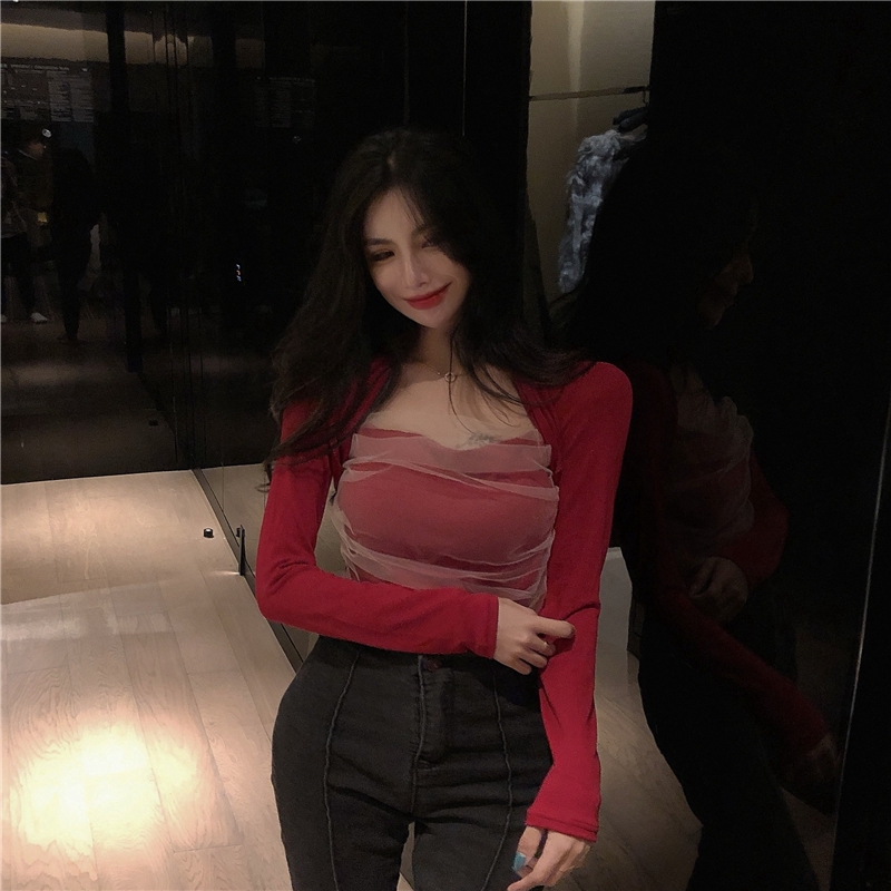 Áo thun IELGY dài tay màu đen/ đỏ cho nữ