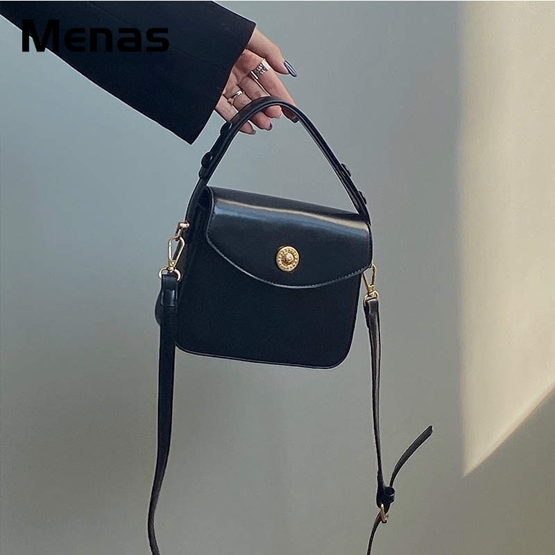 Menas Túi Đeo Chéo Vai Bằng Da PU Màu Trơn Thời Trang Dễ Phối Đồ
