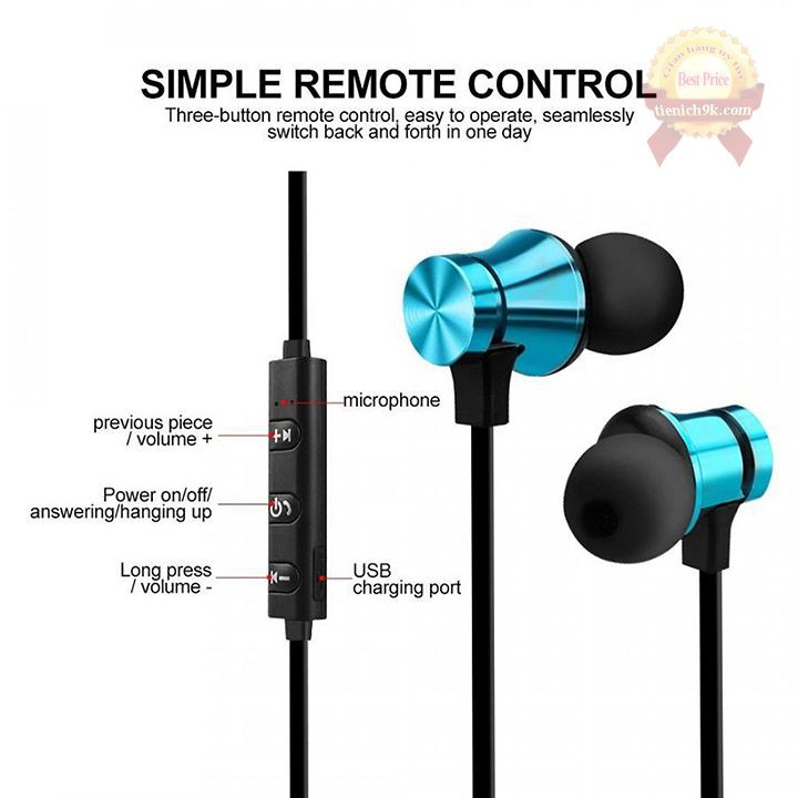 Tai nghe không dây in-ear nhét tai kèm mic Bluetooth 4.2 thể thao có nam châm Xt11 cho iphone android - Tặng 4 núm