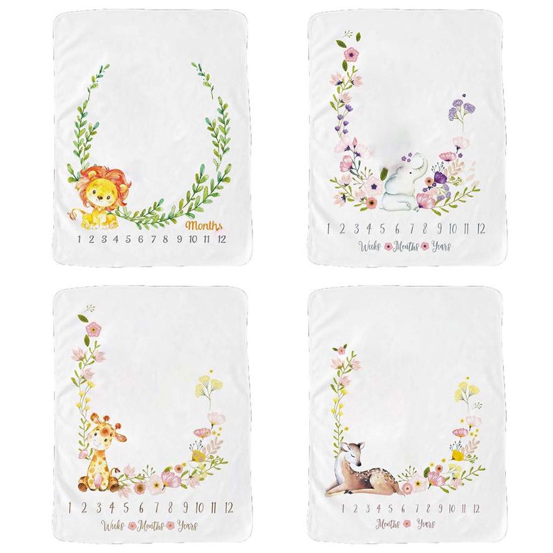 Chăn Quấn In Họa Tiết Thú Dễ Thương Đánh Dấu Cột Mốc Phát Triển Theo Tháng Làm Phụ Kiện Chụp Ảnh