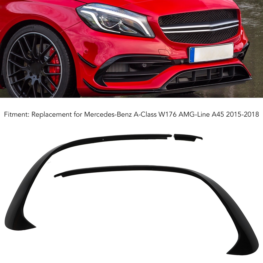 Có thể bán buôn 3 cái Màu đen bóng Mặt trước Cản gió Bộ chia cắt trang trí Thay thế cho Mercedes ‑ Benz A Class W176 AMG Dòng A45 2015‑2018 Vermont055 Hàng giao ngay