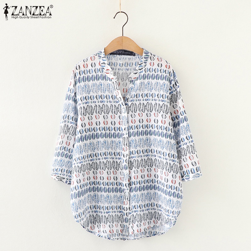 Zanzea Áo Nữ Tay Lửng Họa Tiết Hình Học Thời Trang