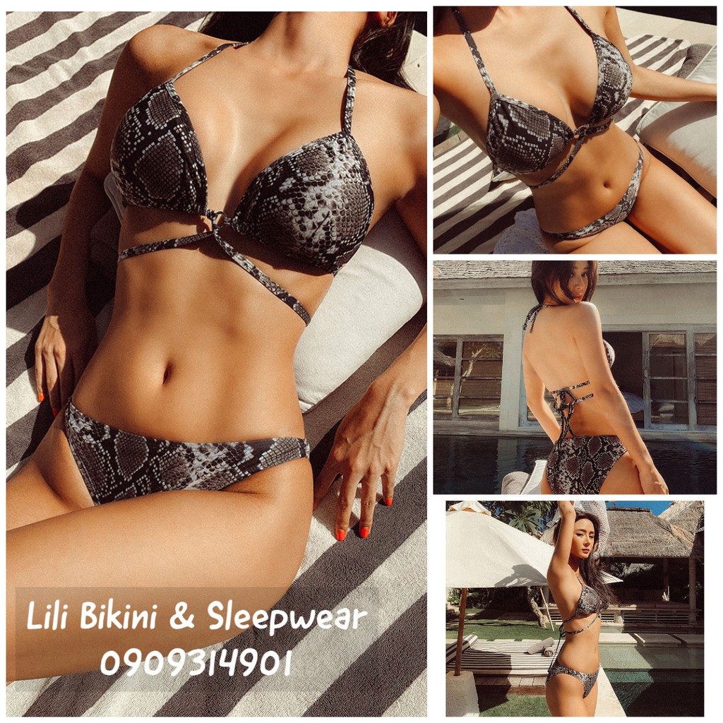 (Có sẵn) Bikini hè 2020 hàng mới về bikini đồ bơi 2 mảnh da trăn sexy khoe đường cong dây đan ngực tạo điểm nhấn sexy