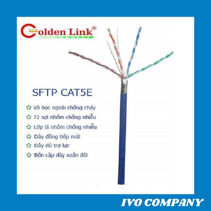 1m Cáp Mạng Golden Link Platinum SFTP CAT 5E (Màu Xanh Dương)