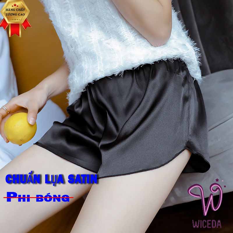 Quần đùi lụa nữ satin ngắn mặc nhà mặc ngủ đẹp Wiceda , quần bảo hộ nữ mặc lót trong váy 2 màu đen da QL141