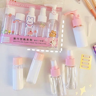 CAO CẤP — Bộ Chiết Mỹ Phẩm Du Lịch 7 Món Mini Tiện Lợi Kèm Túi Zip Siêu Đáng Yêu