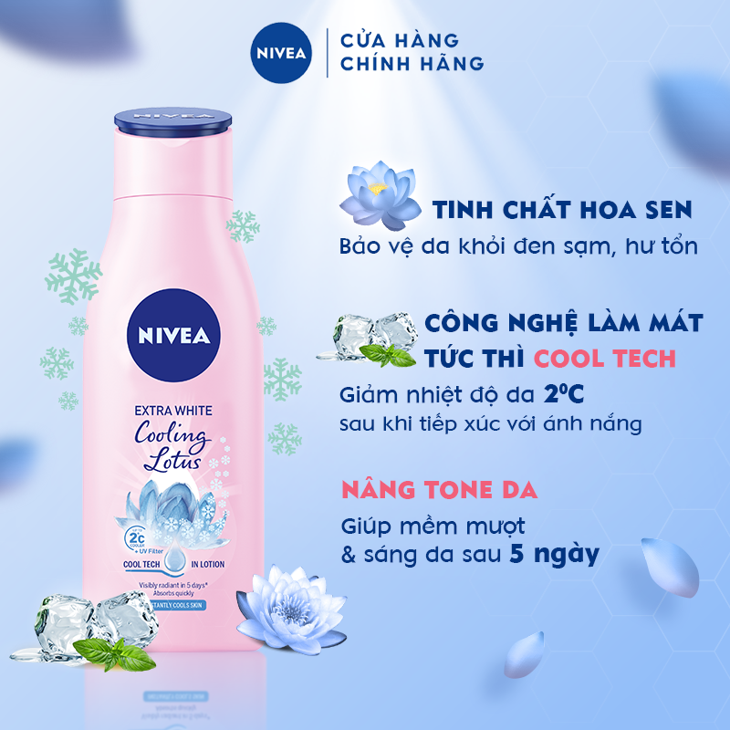 Sữa dưỡng thể dưỡng trắng dịu mát Nivea Healthy Glow Cooling Lotus 200ml