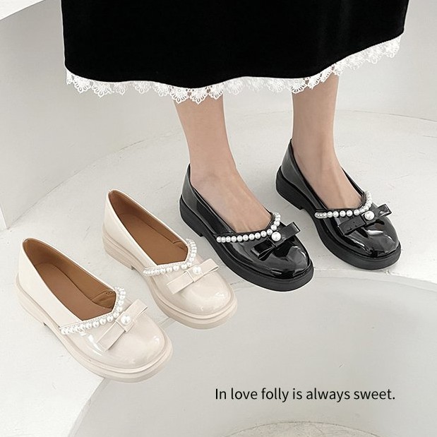 Giày búp bê đế bệt mũi vuông đính ngọc trai giả xinh xắn cho nữ | BigBuy360 - bigbuy360.vn