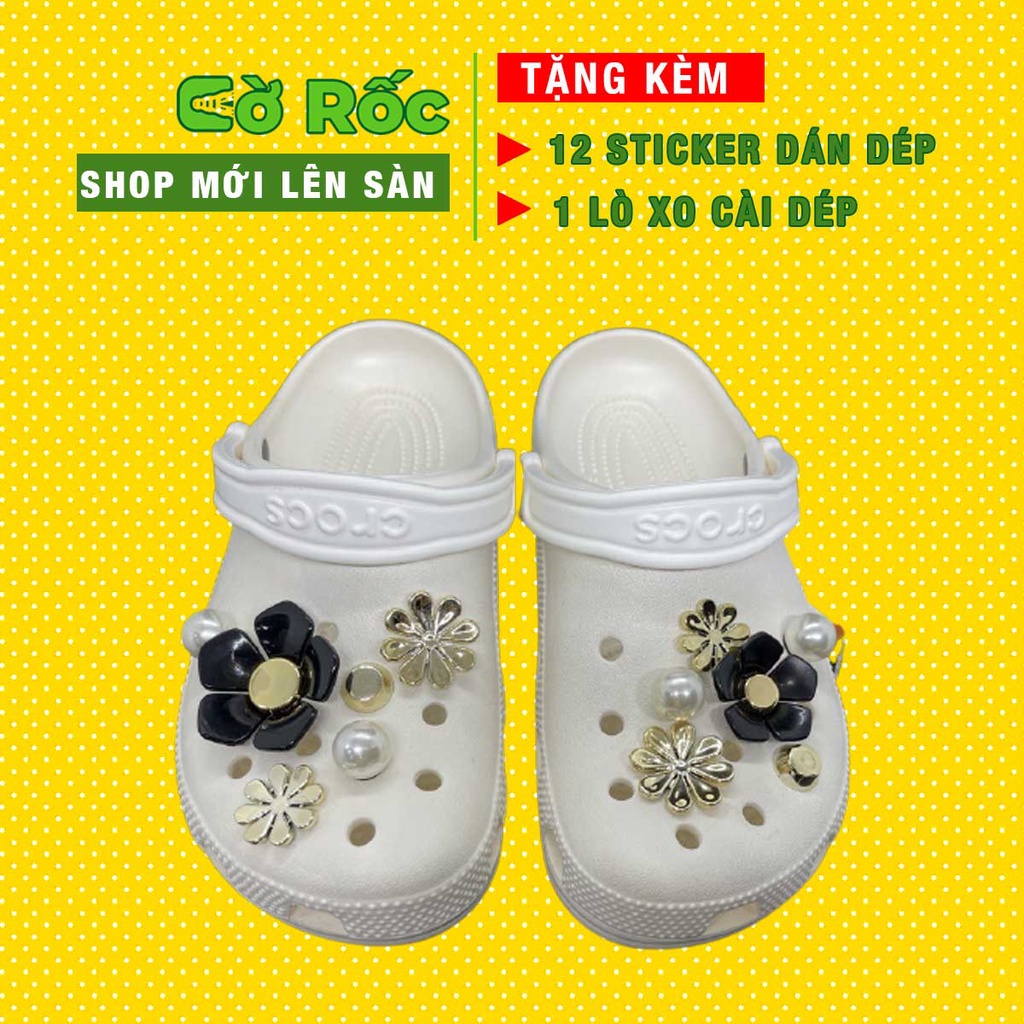 dép cross họa tiết trắng mẫu độc quyền MAICROSSDOCQUYEN2 tặng 10 jibitz cross