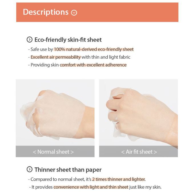 Bộ 5 Mặt Nạ Dưỡng Da Missha Airy Fit 8 Loại // MISSHA Airy Fit Sheet Mask 5PCS