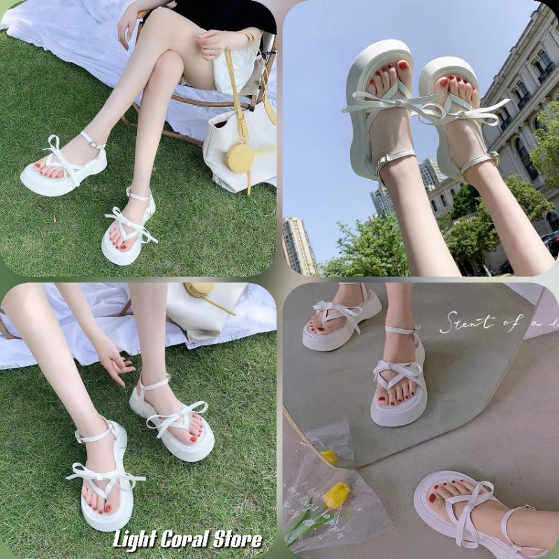 (ORDER) Sandal đế bánh mì dép đế cao thời trang nữ thắt dây nơ xinh xắn chụp ảnh du lịch đi biển đi chơi Quảng Châu