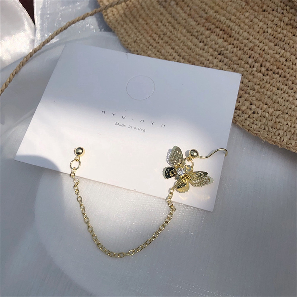 Khuyên tai dạng dây hình bướm rỗng mạ vàng thời trang Hàn Quốc