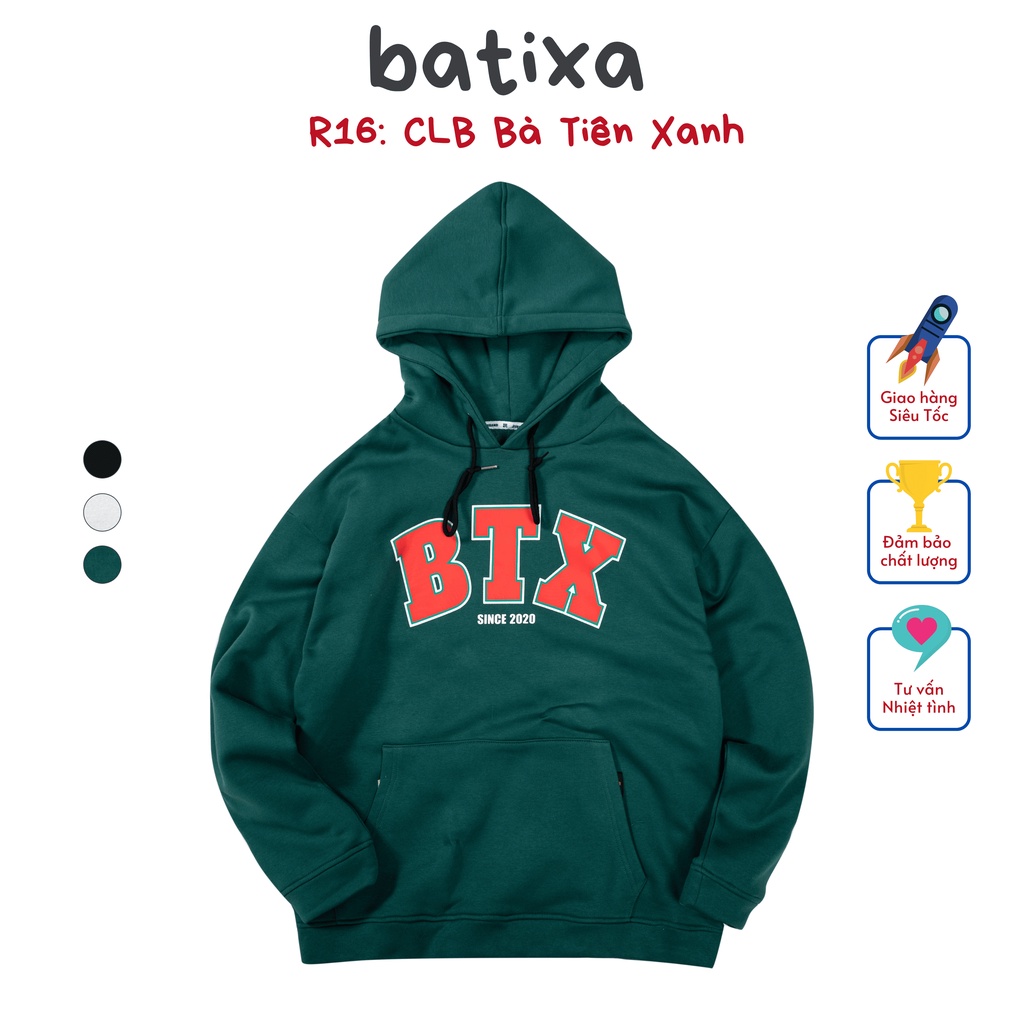 Áo Hoodie Nam Nữ Batixa Nỉ Có Mũ Rộng Hai lớp Dày Dặn In Logo Lớn Thời Trang Unisex Local Brand Chính Hãng BATIXA