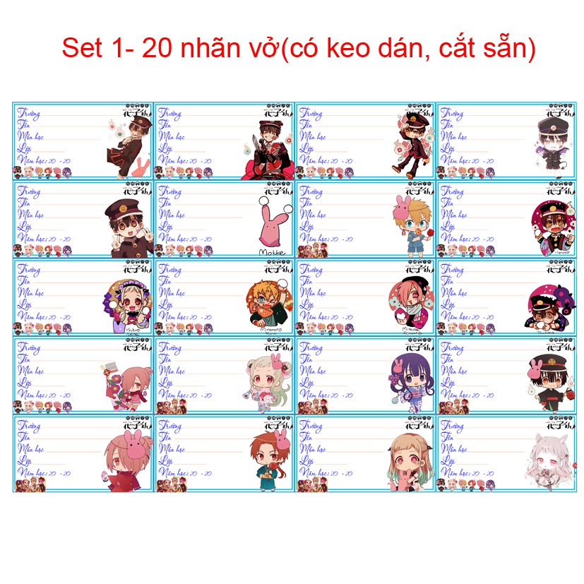 Nhãn-Vở-anime-Jinbaku-Shounen-Hanako-Kun - Ác-Quỷ-Trong-Nhà-Vệ-Sinh (1 set 20 nhãn vở)