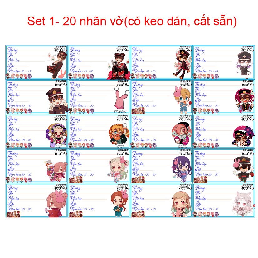 Nhãn-Vở-anime-Jinbaku-Shounen-Hanako-Kun - Ác-Quỷ-Trong-Nhà-Vệ-Sinh (1 set 20 nhãn vở)