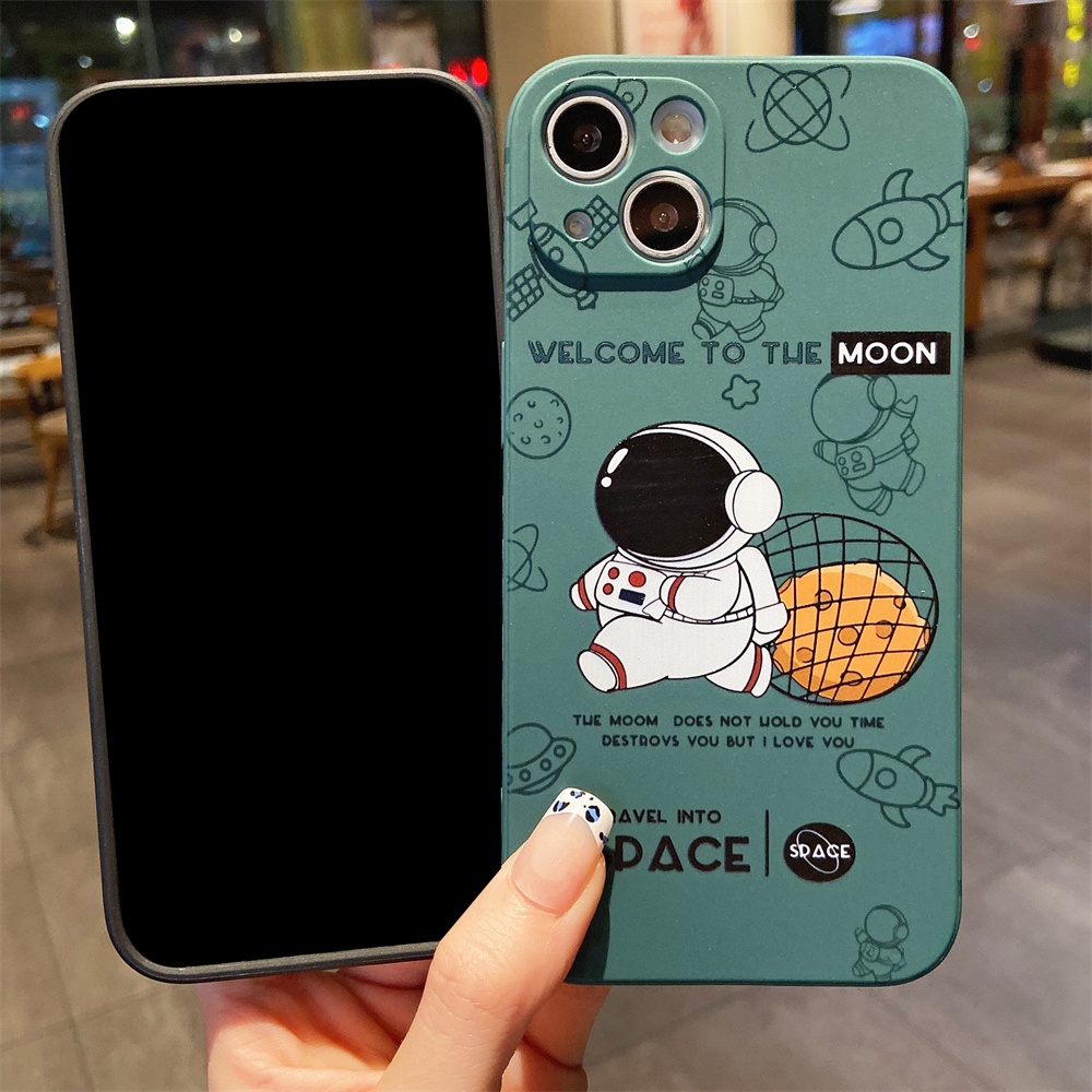 Ốp điện thoại viền vuông bảo vệ camera họa tiết phi hành gia thích hợp cho iPhone 13 12 11 Pro Max XS Max XR X 8 7 Plus
