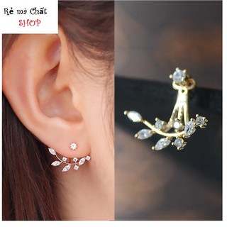 Bông tai nhánh lá Zircon  tâm  mặt trời nữ tính dịu dàng BTLDBZCTN01