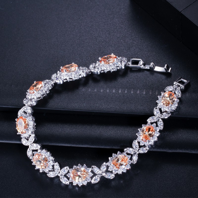 💎Vòng Tay Mạ Bạc Đính Đá zircon Siêu Sáng Chống Dị Ứng Phong Cách Âu Mỹ Cho Nữ