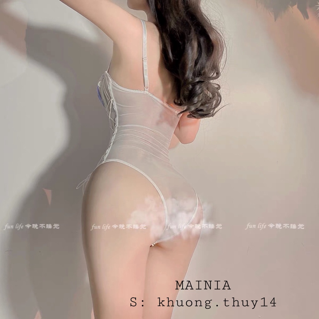 Bộ Đồ Ngủ Bodysuit Thêu Hoa Xanh Siêu Đẹp Co Giãn Cao Cấp Mainia Shop