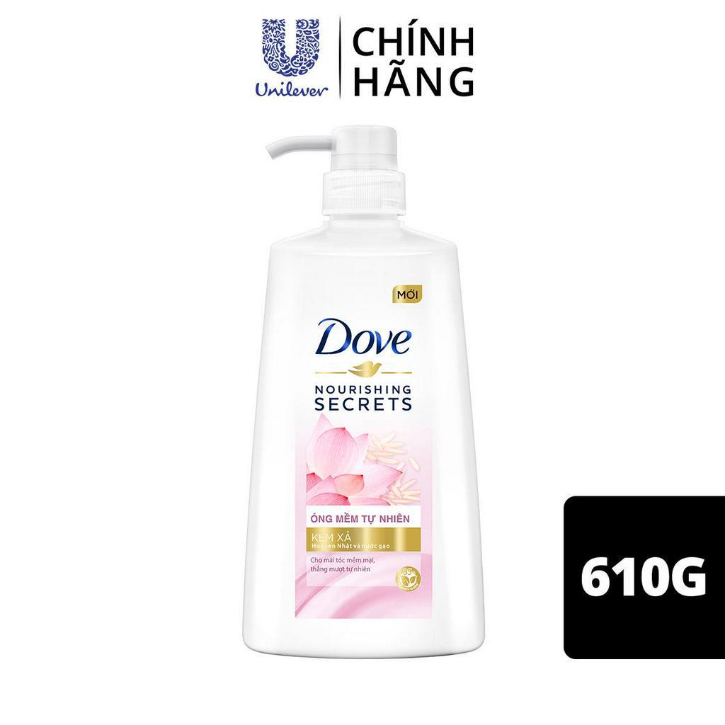 Kem xả Dove Óng Mềm Tự Nhiên với Hoa Sen Nhật và Nước Gạo dưỡng tóc mềm mượt, óng ả 610g