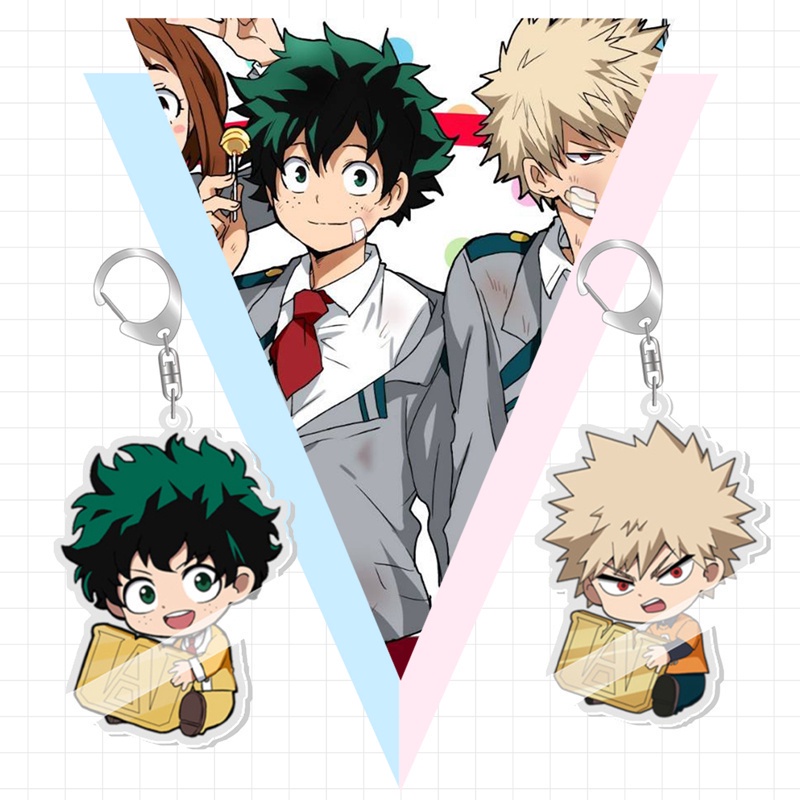 Móc khóa hai mặt acrylic trong suốt hình nhân vật anime my hero academia